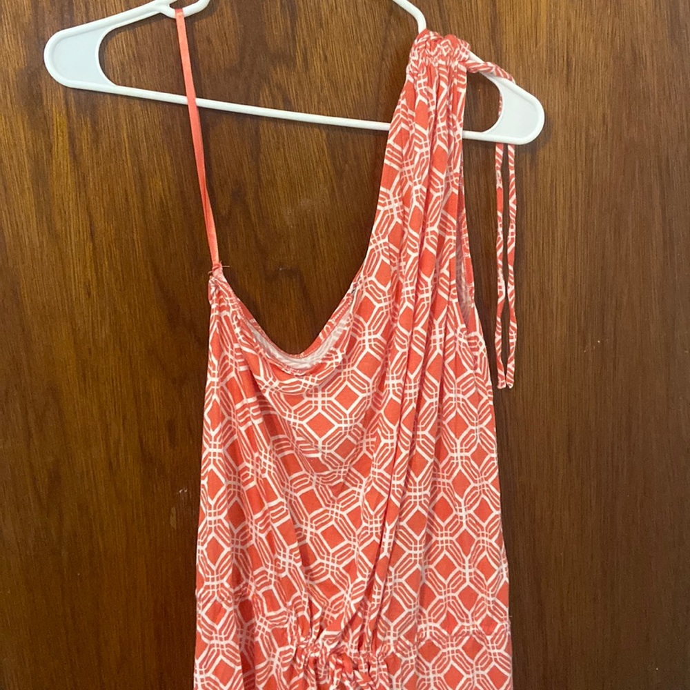 BANANA REPUBLIC ORANGE & WHITE ONE SHOULDER DRESS XL she’s a beauty!